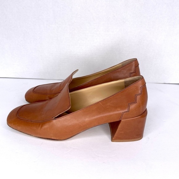 Sylven New York Marlene Cognac Tanned Italian Leather Block Heel Loafers Size 40 - Picture 3 of 11
